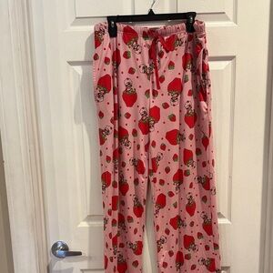 Pink Strawberry Print Pajama Pants